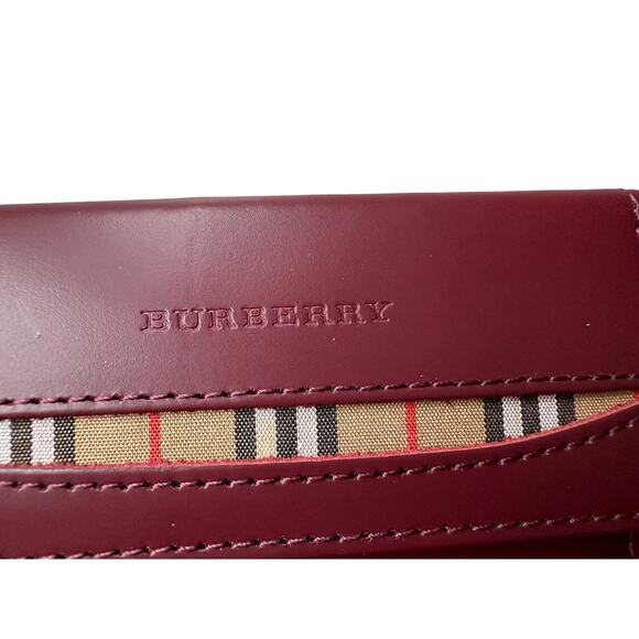 Burberry Burgundy Leather Key  Holder with Nova Check Accents - Picture 7 of 13